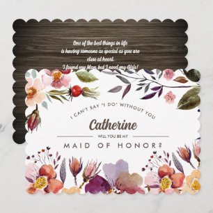 Werden Sie meine Trauzeugin sein? Rustikale Blume Einladung