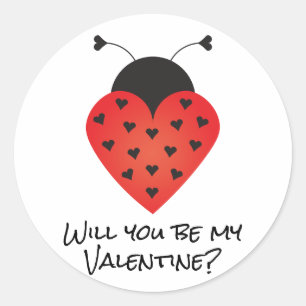Werden Sie meine Valentine Ladybug Herz rot Schwar Runder Aufkleber