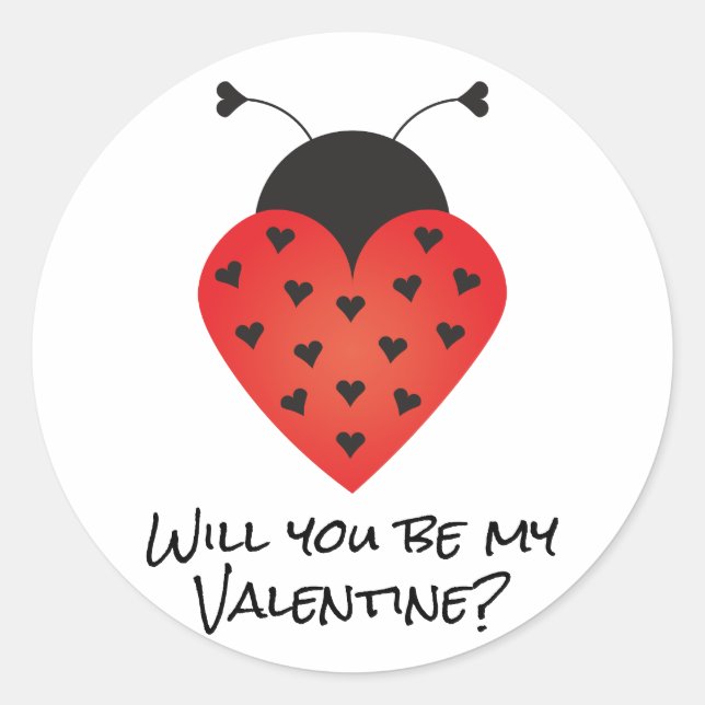 Werden Sie meine Valentinin Ladybug Herz rot schwa Runder Aufkleber (Vorderseite)