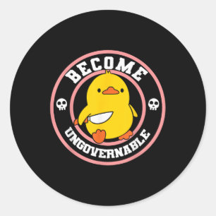 Werden Sie unregierbar Funny Duck Knife Funny Duck Runder Aufkleber