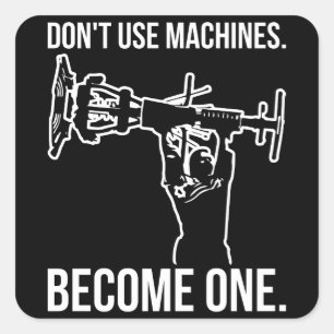 Werden Sie zur Maschine - Funny Cartoon Strongman  Quadratischer Aufkleber