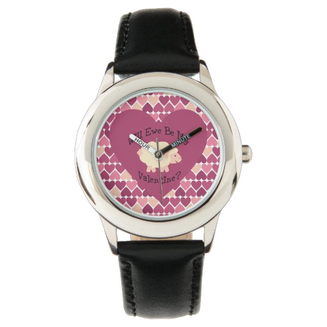 Werden wir mein Valentin sein? Herzhintergrund Armbanduhr (Vorderseite)