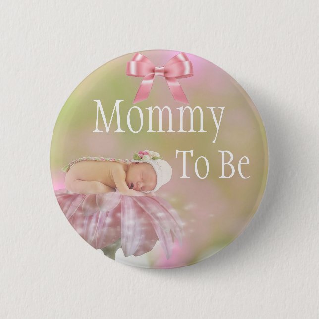 Werdende Mutter Rosa Schleife Baby Shower Button (Vorderseite)