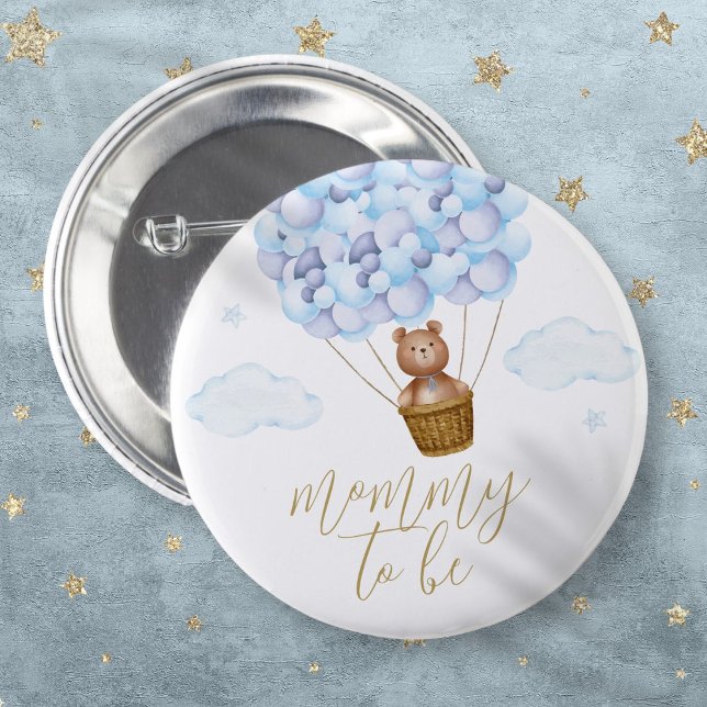 Werdende Mutter Teddybär Blau Baby Shower Button (Mommy To Be Teddy Bear Blue Boy Baby Shower Button)