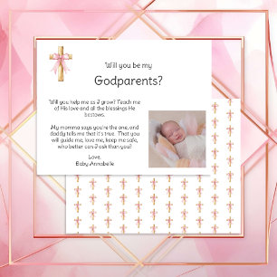 Werdet ihr meine Paten Coquette Kreuz und Foto Einladung