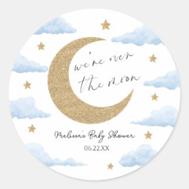 We're Over The Moon Blue Celestial Baby Shower Runder Aufkleber