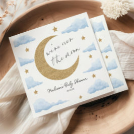 We're Over The Moon Blue Celestial Baby Shower Serviette