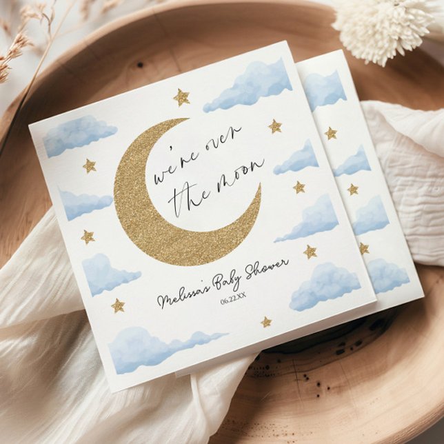 We're Over The Moon Blue Celestial Baby Shower Serviette (Von Creator hochgeladen)