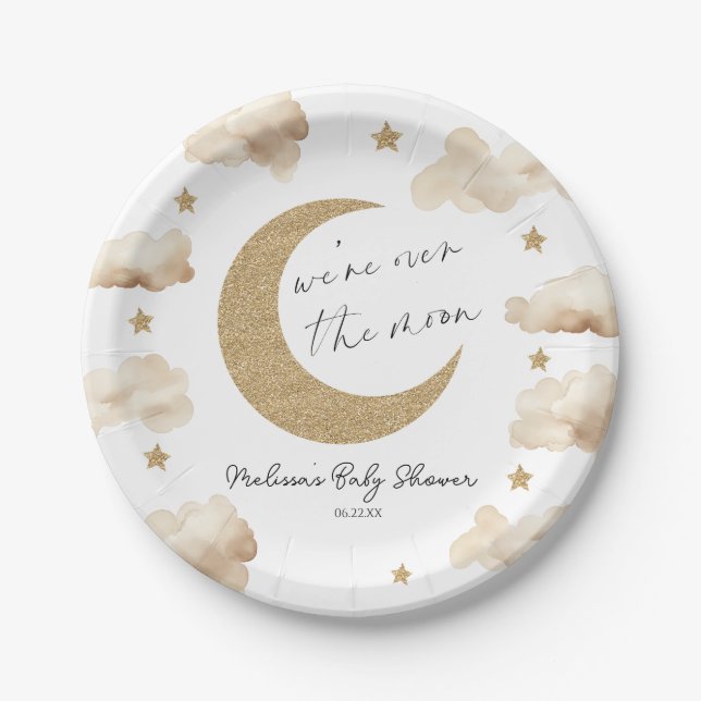 We're Over The Moon Boho Celestial Baby Shower Pappteller (Vorderseite)
