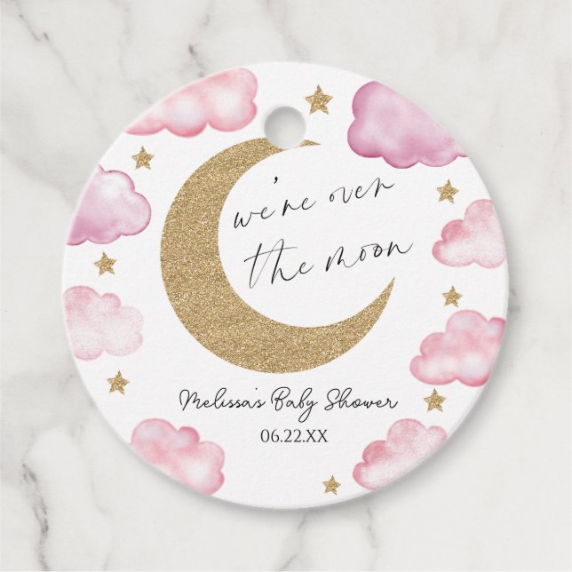 We're Over The Moon Pink Celestial Baby Shower Geschenkanhänger (Vorderseite)