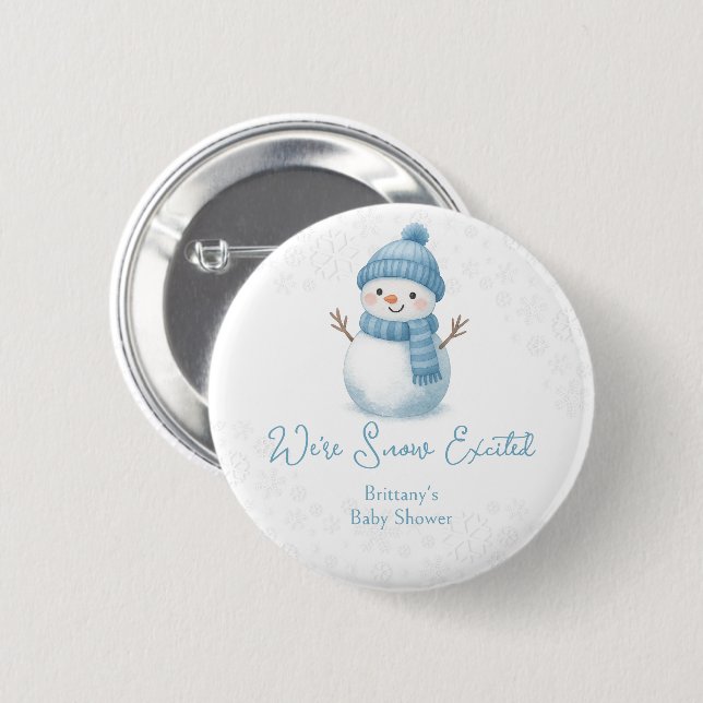 We're Snow Excited Snowmen Boy Baby Shower Button (Vorne & Hinten)