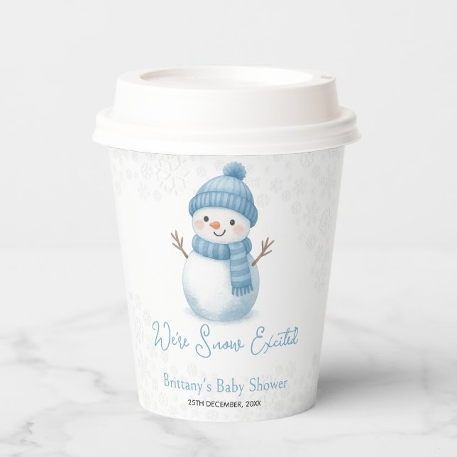 We're Snow Excited Snowmen Boy Baby Shower Pappbecher (Vorderseite)