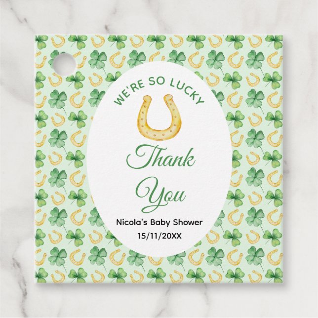 We're So Lucky Horseshoe St Patrick's Baby Shower Geschenkanhänger (Vorderseite)