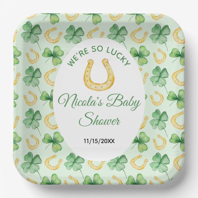 We're So Lucky Horseshoe St Patrick's Baby Shower Pappteller (Vorderseite)