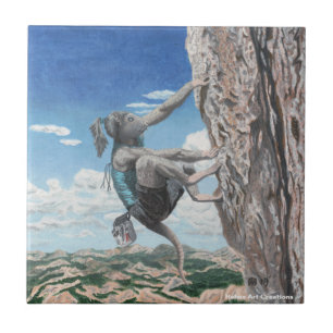 Wererat Girl Rock Climber Fantasy Keramik Tile Fliese