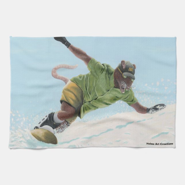 Wererat Snowboarder Fantasy Kunst, Dichtung und Mu Geschirrtuch (Horizontal)