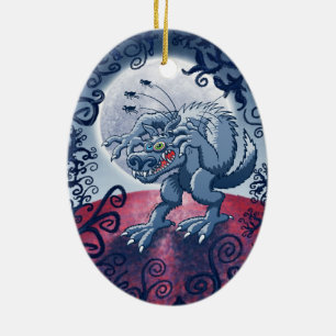 Werewolf, der gespenstische Flöhe verkratzt Keramik Ornament