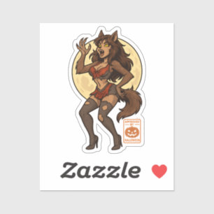Werewolf Girl Cartoon Aufkleber