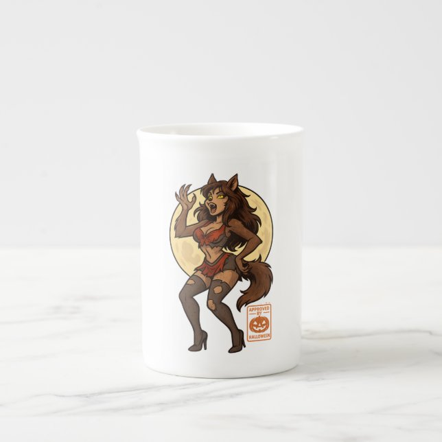 Werewolf Girl Cartoon Prozellantasse (Vorderseite)
