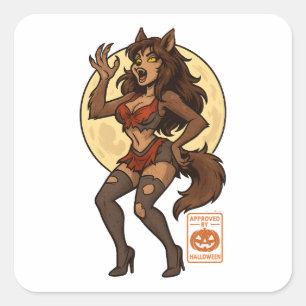 Werewolf Girl Cartoon Quadratischer Aufkleber