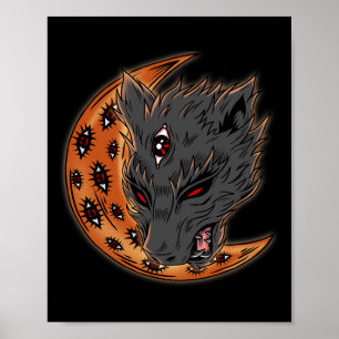 Werewolf Halloween Crescent Moon Horror Eyes Goth Poster