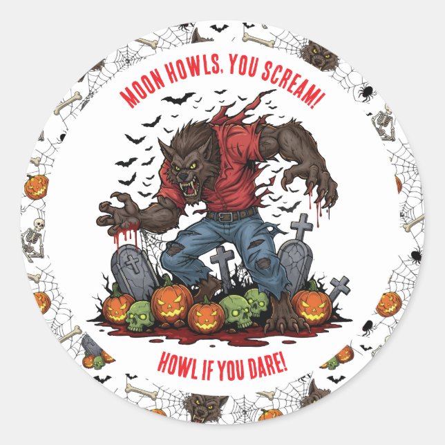 🐺 Werewolf Halloween Stickers & Labels 🎃 💀 (Vorderseite)