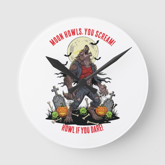 🐺 Werewolf Halloween Wall Clock 🎃 Runde Wanduhr (Vorderseite)