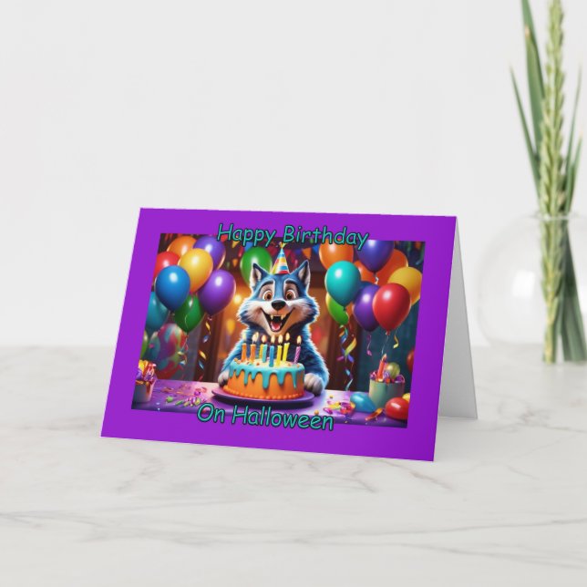 Werewolf Happy Birthday zu Halloween Karte (Vorderseite)