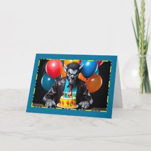 Werewolf mit Geburtstagskuchen - Halloween Geburts Feiertagskarte