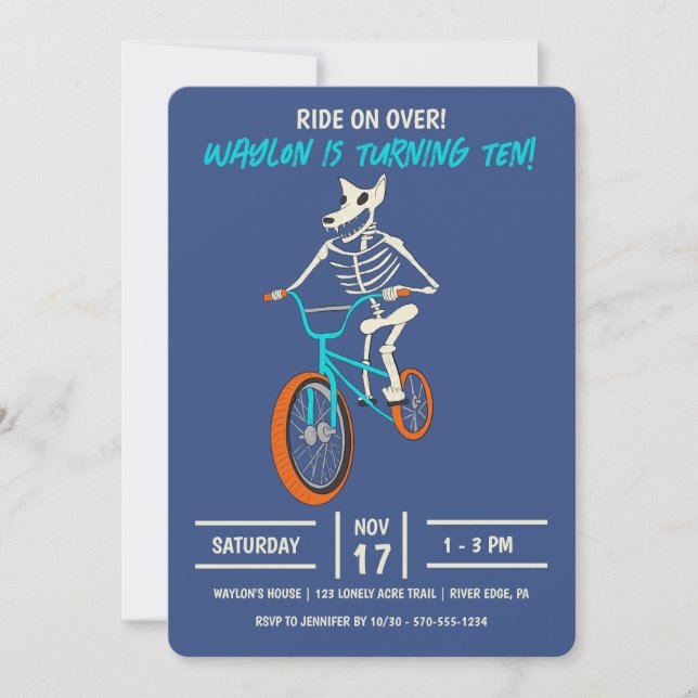 Werewolf Skeleton on a BMX Bike Boys Birthday Einladung (Vorderseite)