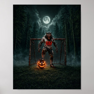 Werewolf Soccer Player Halloween Horror Art Poster