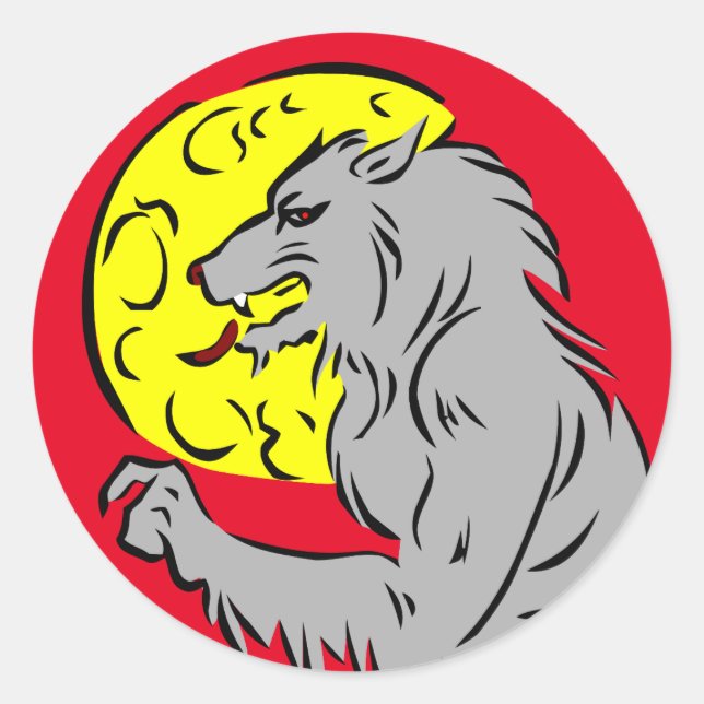 WEREWOLF UND EIN VOLLSTÄNDIGER MOMENHALLOWENSTICKE RUNDER AUFKLEBER (Vorderseite)