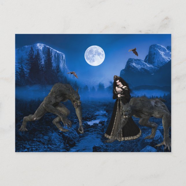 Werewolf und Vampire Halloween Beängstigend Postkarte (Vorderseite)