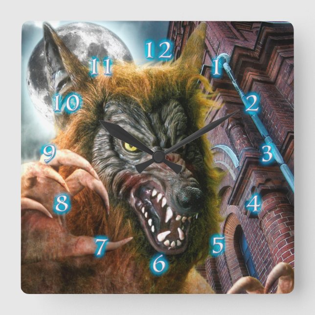 Werewolf Vollmondfieber Quadratische Wanduhr (Vorderseite)
