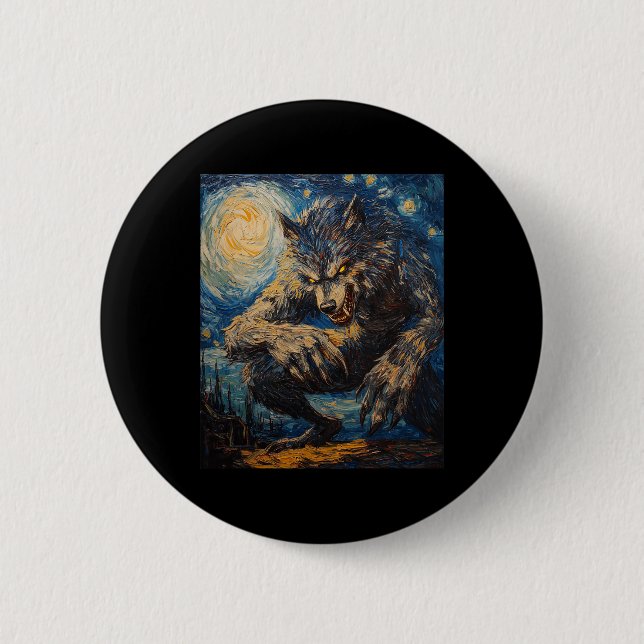 Werewolf Wolf Wolves - Van Gogh Style - Starry Nig Button (Vorderseite)