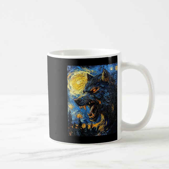 Werewolf Wolf Wolves - Van Gogh Style - Starry Nig Kaffeetasse (Rechts)
