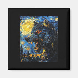Werewolf Wolf Wolves - Van Gogh Style - Starry Nig Magnet