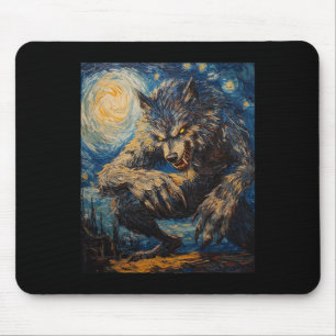 Werewolf Wolf Wolves - Van Gogh Style - Starry Nig Mousepad