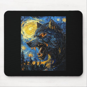 Werewolf Wolf Wolves - Van Gogh Style - Starry Nig Mousepad