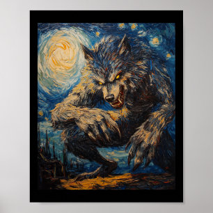 Werewolf Wolf Wolves - Van Gogh Style - Starry Nig Poster