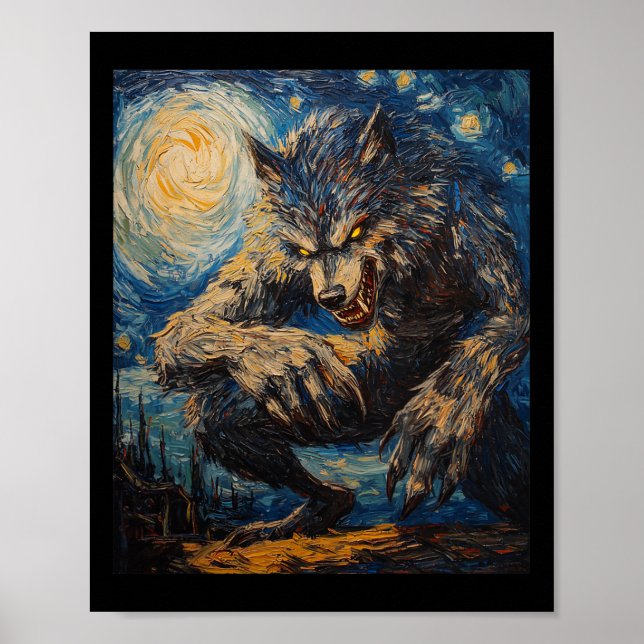 Werewolf Wolf Wolves - Van Gogh Style - Starry Nig Poster (Vorne)