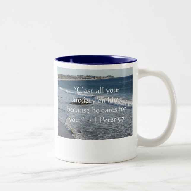 Werfen Sie Ihre ganze Angst auf ihm… Zweifarbige Tasse (Rechts)