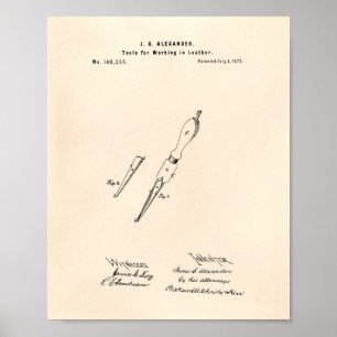 Werkzeug Lederarbeit 1873 Patent Kunst alt Peper Poster