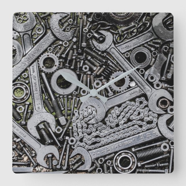Werkzeugszange Quadratische Wanduhr (Vorderseite)