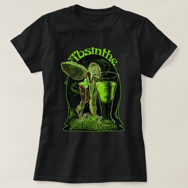Wermut-La-Gebühr Verte Fee mit Glas T-Shirt (Design vorne)