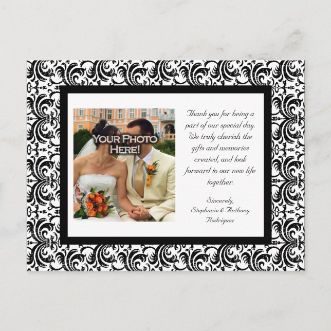 Wertvoll Black+White Wedding Vielen Dank Postkarte (Vorderseite)