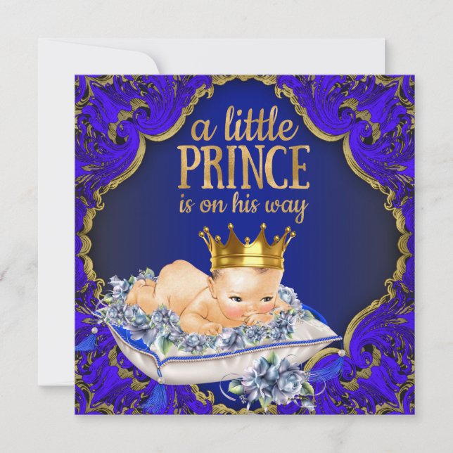 Wertvoll Blue and Gold Royal Prince Baby Dusche Einladung (Vorderseite)