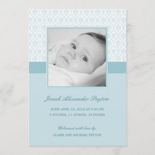 Wertvoll Damask Baby Boy Geburtsankündigung Ankündigung