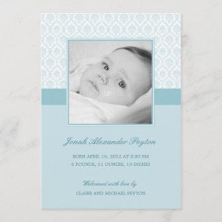 Wertvoll Damask Baby Boy Geburtsankündigung Ankündigung