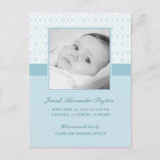 Wertvoll Damask Baby Boy Geburtsankündigung Ankündigungspostkarte
